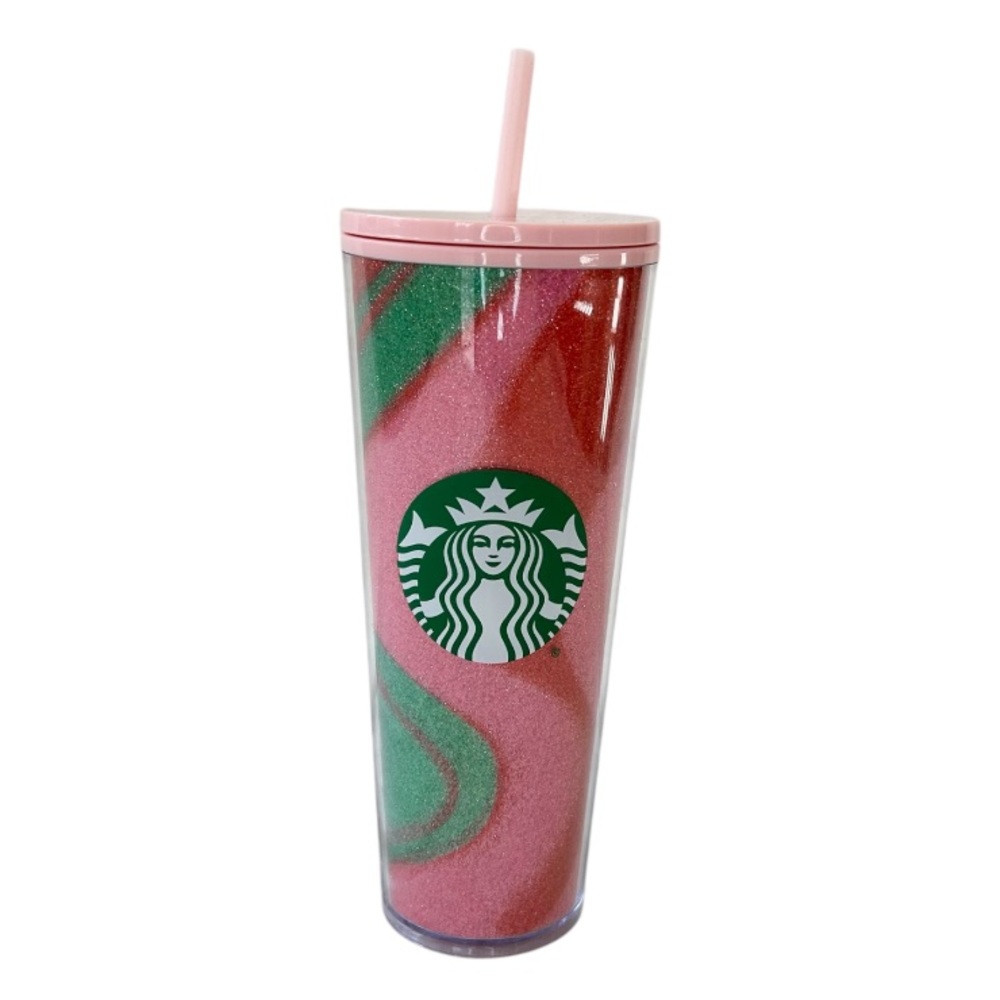 Starbucks Exclusive 2020 Red / Green Glitter Swirl 24 oz Cold Cup Tumbler NWT